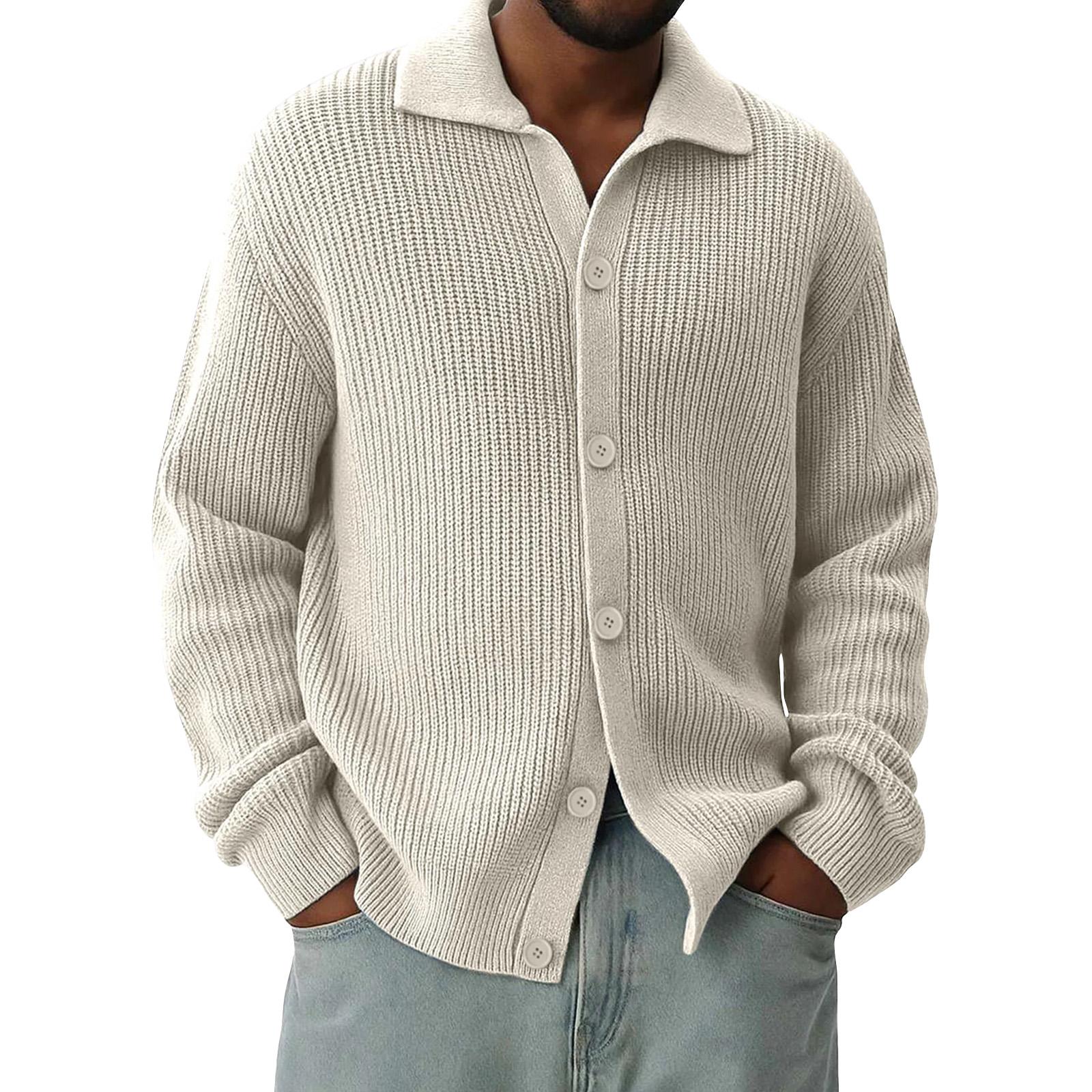 Men s Lapel Color Loose And Versatile Long-sleeved Knitted Cardigan Sweater Jacket M