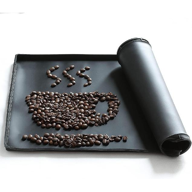 Silicone Mat Under Coffee Machine With Lip Coffee Maker Appliance Automatic Machines Espresso Accessory Black Multifunctional Rubber Base Mat (18.9 X