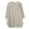 Johnature Women Embroidery Floral Shirts O-Neck Tops Chinese Style Solid Color Blouses Summer Loose Shirts