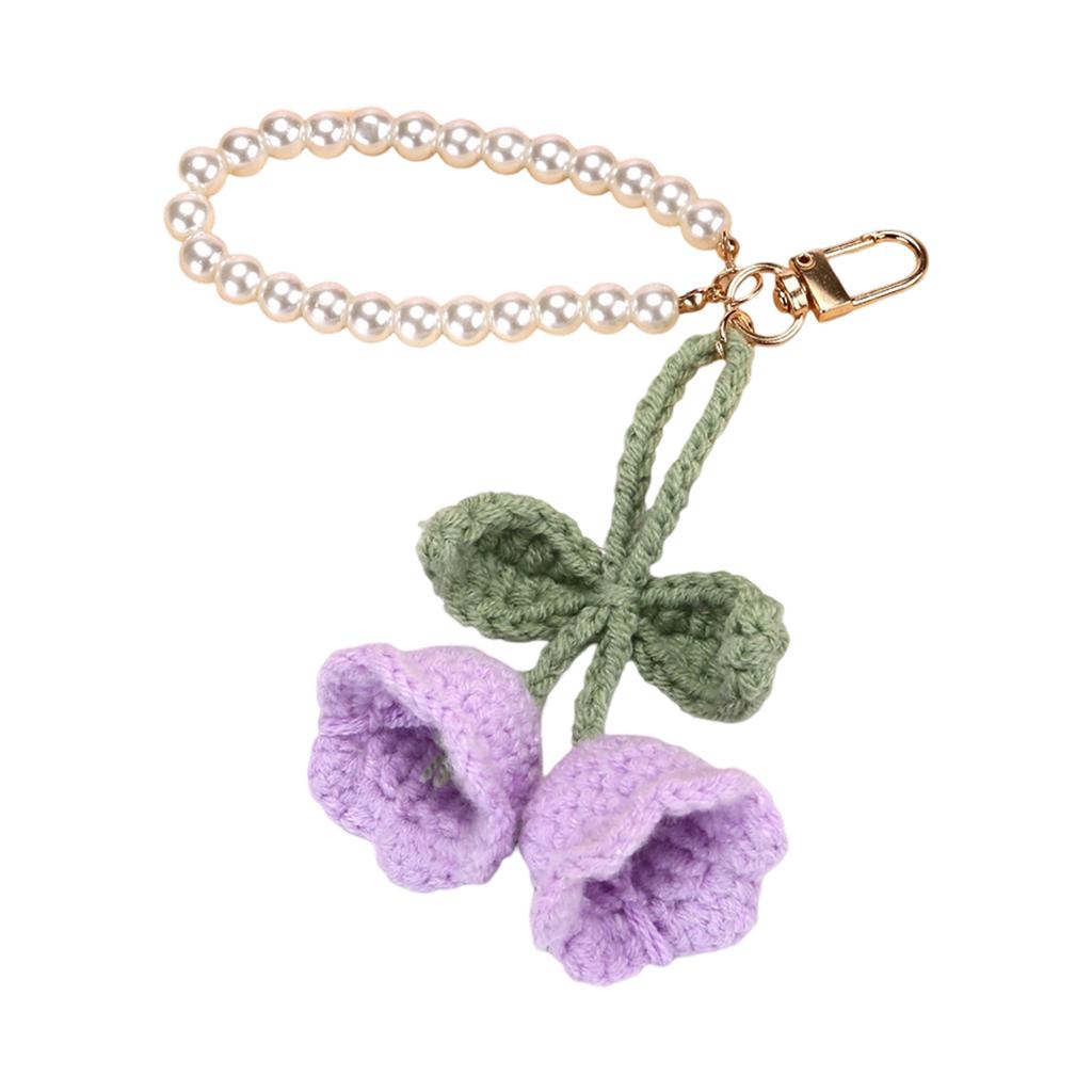 Handmade Lily of the Valley Crochet Keychain with Pearls Soft Yarn Texture Fashion Key Holder Suitable for Bags and Keys