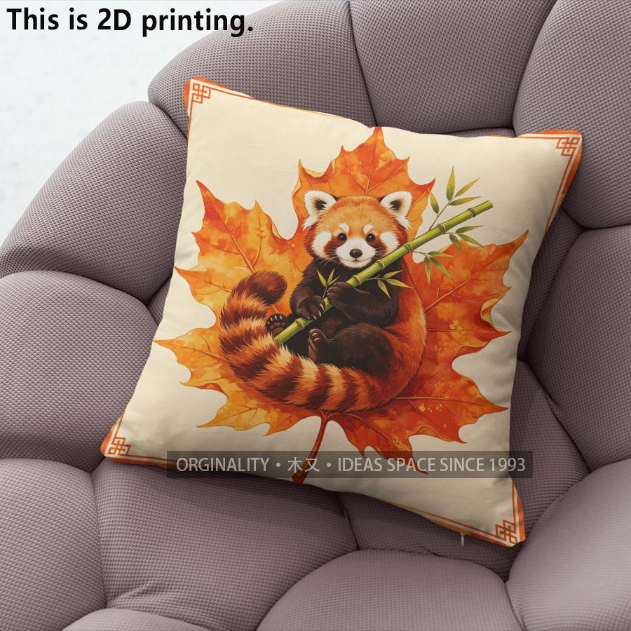 Fall Red Panda Maple Leaf Throw Pillow Covers Pattern Cushion Cover Suitable For Sofa Bedroom Car Pillow Cover 40x40cm