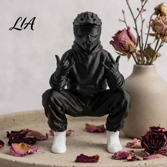 Cool Biker Enthusiast Presents 3D Printed Off-Road Figurine, Squatting Rider Statue, Trendy Desktop Detailed PLA Craft Ornament, Home