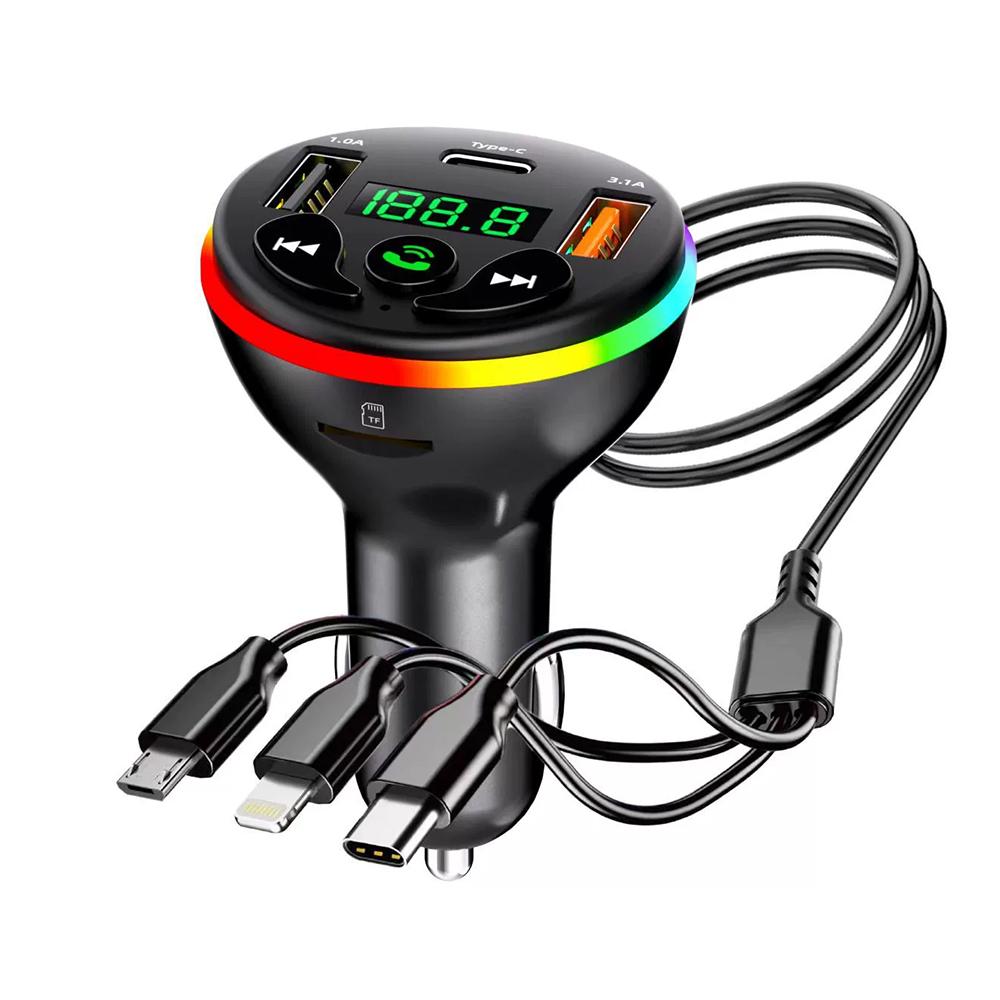 Bluetooth 5.0 FM Transmitter Car Charger 66W 3 Ports Fast Charging Car MP3 Player Handsfree Call RGB Light TF U Disk Car Voltage Detector