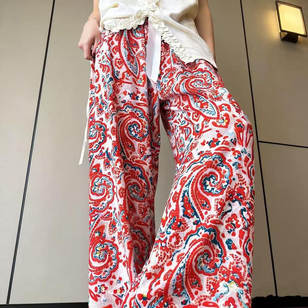 Three Sizes Women's Cotton Silk Wide-Leg Rayon Pants - Spring/Summer Breathable, Plus Size Casual Home Sleepwear
