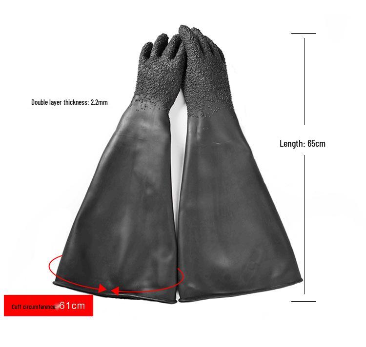 

65см Черные Латексные Пескоструйные Перчатки - Промышленные Износостойкие, Утолщенная Резина