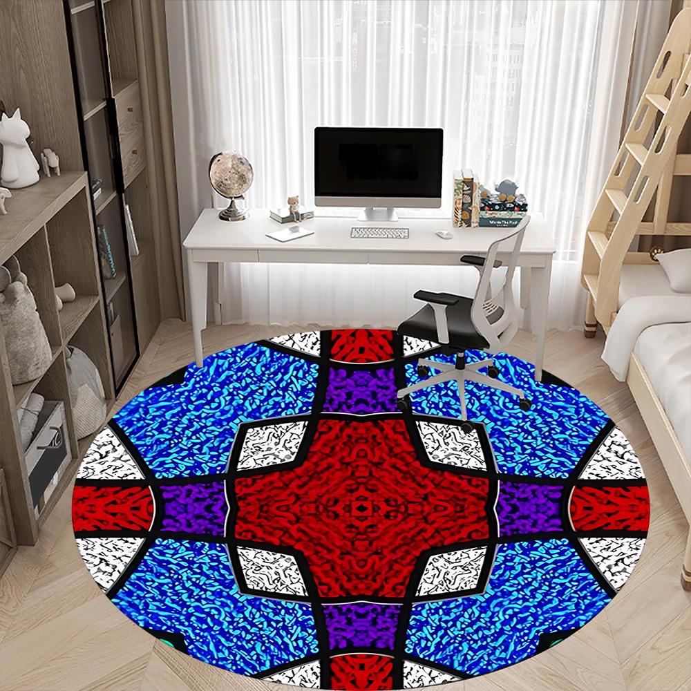 1pc Kaleidoscope Pattern Carpet, Round Non Slip Durable Large Size Office Carpet, Suitable for Office
