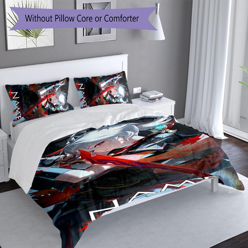 3pcs Custom Name Genshin Impact Manye Set,Includes 1 Duvet Cover and 2 Pillowcases,All-season Bedroom Decor