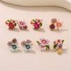 French Vintage Enamel Flower Stud Earrings for Women Crystal Strawberry Daisy Floral Ear Studs Sweet Romantic Jewelry Gift