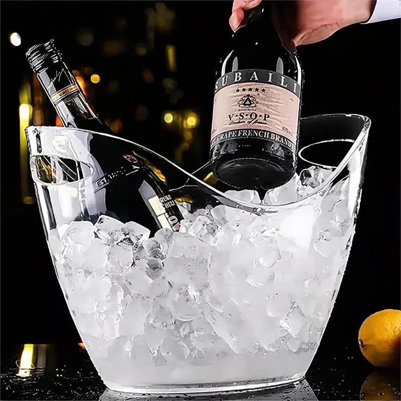 Klarer 4L Eiswürfelbehälter mit Schaufel, Kunststoff-Getränketonne für Wein, Champagner, Cocktails, Bar, Tragbarer Obstaufbewahrungskorb für Partys