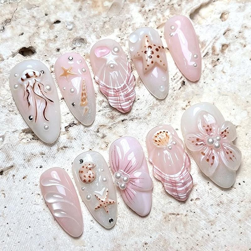 Summer European American 3D Strawberry Cherry Almond Nail Art Gel Tips