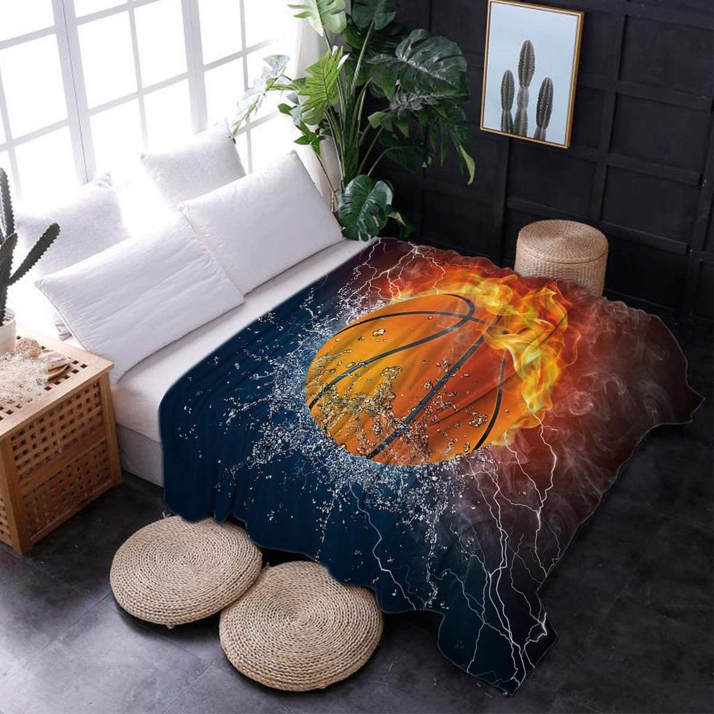 Flannel Fleece Bed Blankets Lightweight Cozy Throw Blanket for Couch Sofa Bedroom Adults Kids,Fire Basketball Twin Size 40"x50"