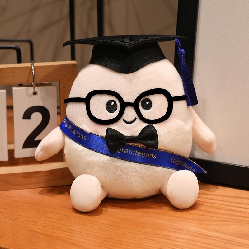 25cm Kawaii Dr.Egg Plush Toy Cute Stuffed Soft Lovely Eggs Cosplay Doctorial Hat Plush Doll Graduation Ceremony Gifts Home Decor