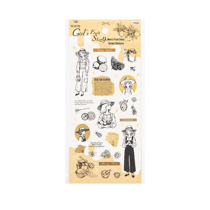 Yuxian Girl's Fruit Story Pet Stickers: Character-Themed Journal Decorations (6 Designs)