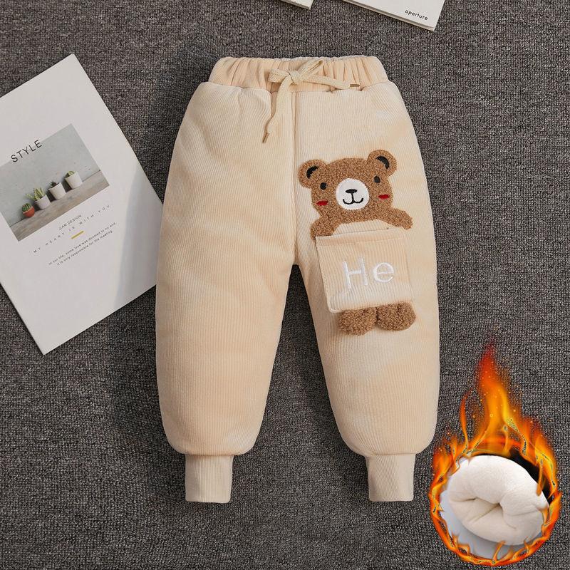 Winter Keep Warm Baby Boys Pants Cute Cartoon Bear Corduroy Girls Trousers Christmas Birthday Gifts 1 2 3 4 5 Years Kids Clothes