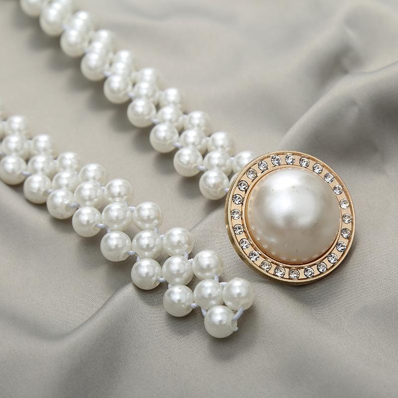 A New Fashion Japanese Women's Pearl Waist Chain Dress with An Elastic Waist Belt and A Large Elastic Pearl Waist Chain for Women