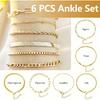 6 PCS Gold Ankle Bracelets for Women, Gold Jewelry Set Layered Anklet Plated Waterproof Filled Bracelet Cuban Link Chain Fashion Adjustable Size for