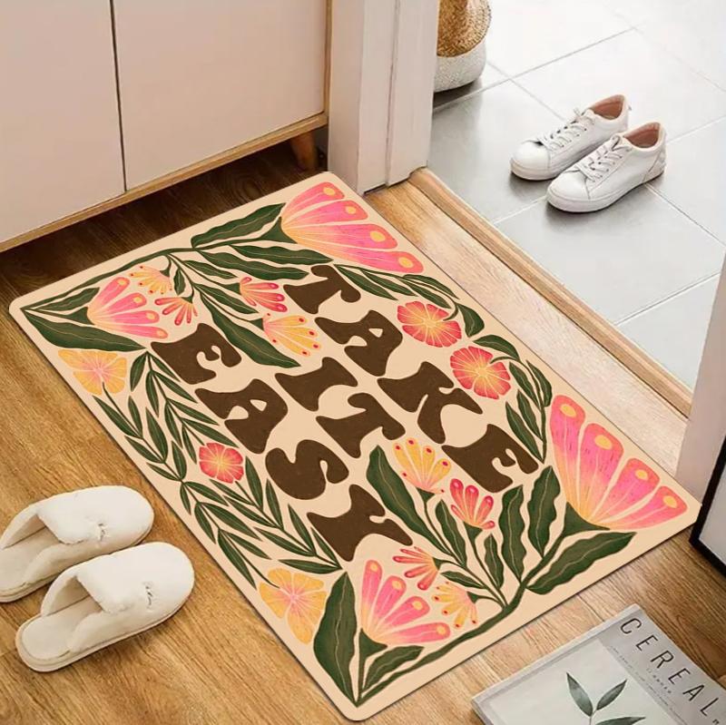 Colorful Floral Doormat Inspirational Quotes Printed Carpet Kitchen Living Room Bedroom Decoration Door Mat