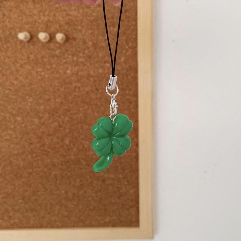 Grünes vierblättriges Kleeblatt Handy-Anhänger-Riemen Auto-Schlüsselanhänger Anhänger Mode-Taschen-Dekoration Lanyard Geldbörsen-Zubehör