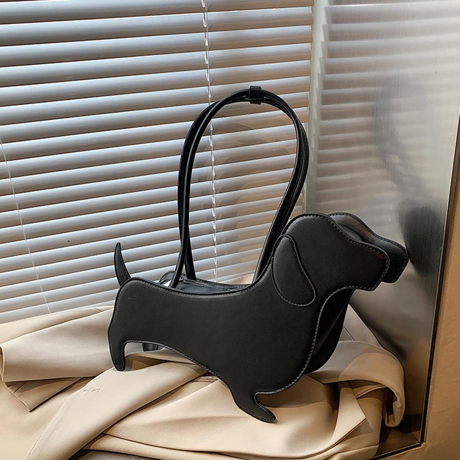 Three-dimensional Dachshund Shoulder Bag PU Leather Retro Dog Shaped Handbag Korean Design Underarm Bag Funny Cartoon Purse Sac