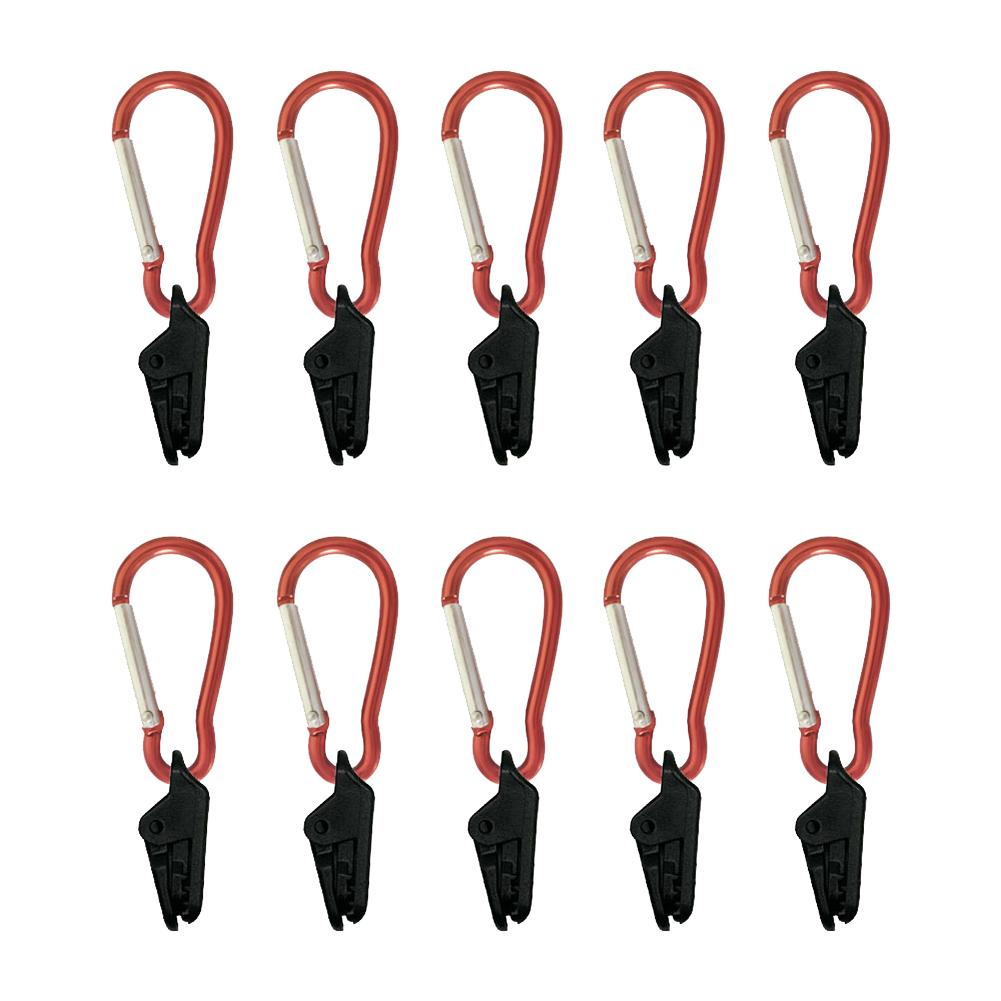 10Pcs Camping Tarp Clips with Carabiner Hanging Hooks Fixing Tarp Clamps Tent Securing Clip for Outdoor Grill Camping красный