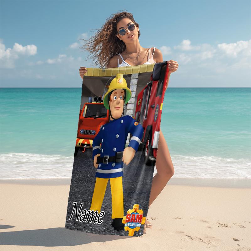 Personalized Fireman Sam's Heroic Journey Beach Towel Microfiber Beach Towel Thin Absorbent for Beach Swimming Yoga Bath Sports. 0910189