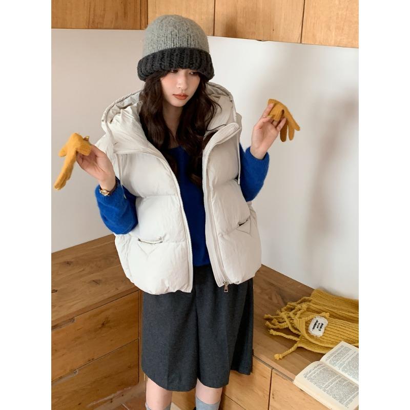 Small hooded loose short sweet puff cotton vest women's autumn and winter new down cotton vest