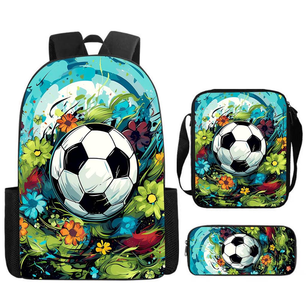 Mochila escolar de grande capacidade com alça de ombro; conjunto de estojo de lápis de três peças para estudante