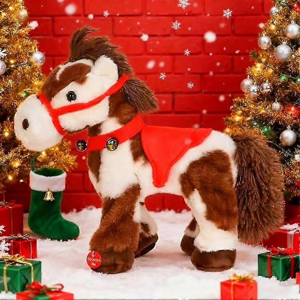 2026 New Spotted Electric Plush Horse, Interactive Brown-and-White Spotted Pony with Joyful Neighing Sounds for Kids Gift