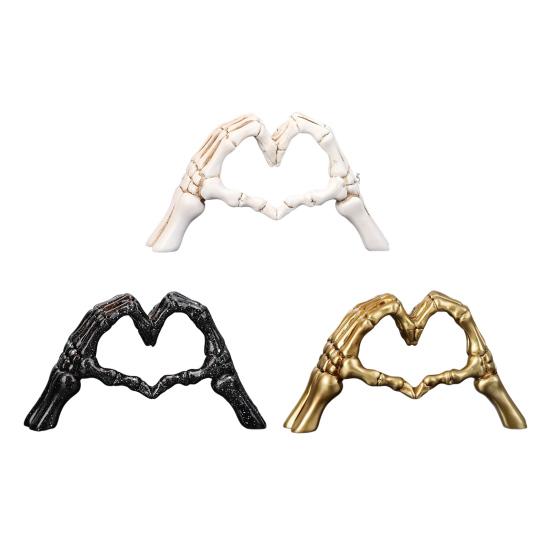 Skeleton Heart Hands Figurine Resin Love Gesture Statue Gothic Heart Shape Skeleton Hands Ornament for Home Halloween Desktop Decor