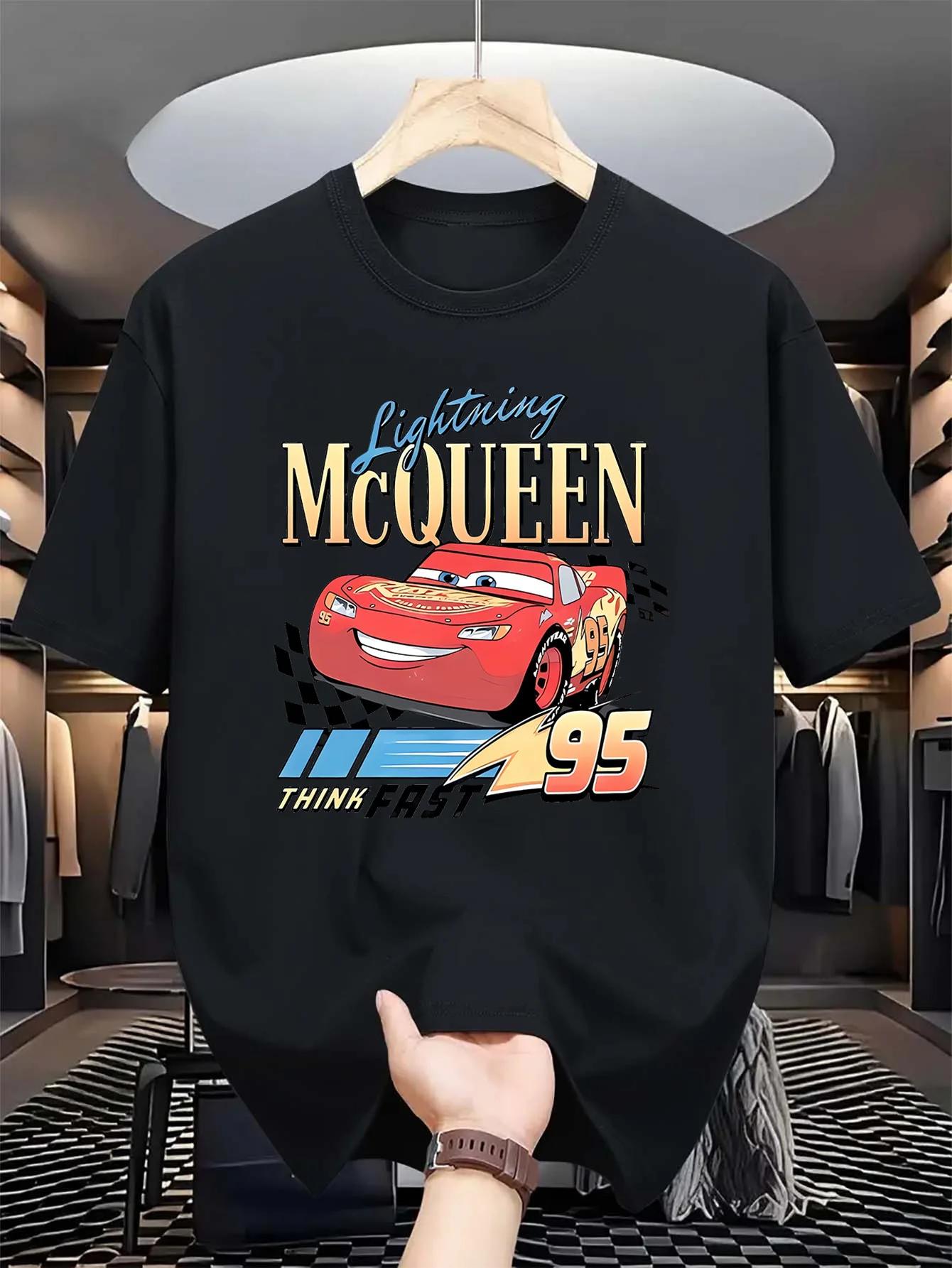 

Disney Car Flash McQueen Men s T-shirt, Pure Cotton Short-sleeved Casual and Comfortable Streetwear T-shirt 4XL