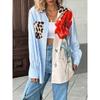 New Fall Women's Striped Patchwork Printed Shirt Casual Vacation Fashion Top