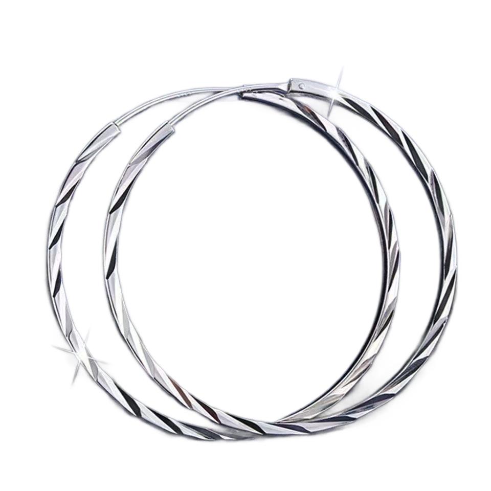 9999 Sterling Silver Rhombus Pattern Large Hoop Earrings for Women, Fashionable Hypoallergenic Ear Jewelry with High-End Feel.