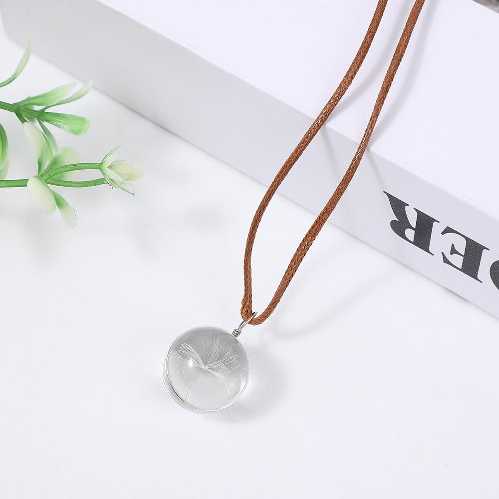 

Gemstone Glass Ball Sweater Chain Pendant With Plant And Flower Design One Size