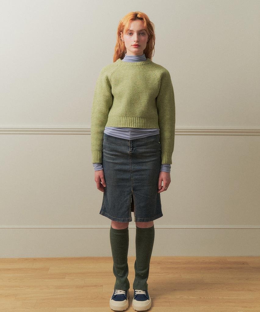Tobaseu Hazzi Crop Raglan Knit Top (Melange Green)
