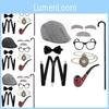 Short And Stylish Old Man Costume Wig Set With Beard Hat And Cane For Kids