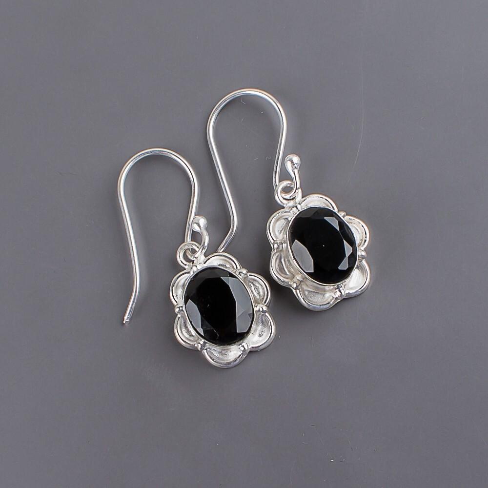 Natural Black Onyx Gemstone 925 Sterling Silver Jewelry Handmade Earrings 1.30" EE-11-15