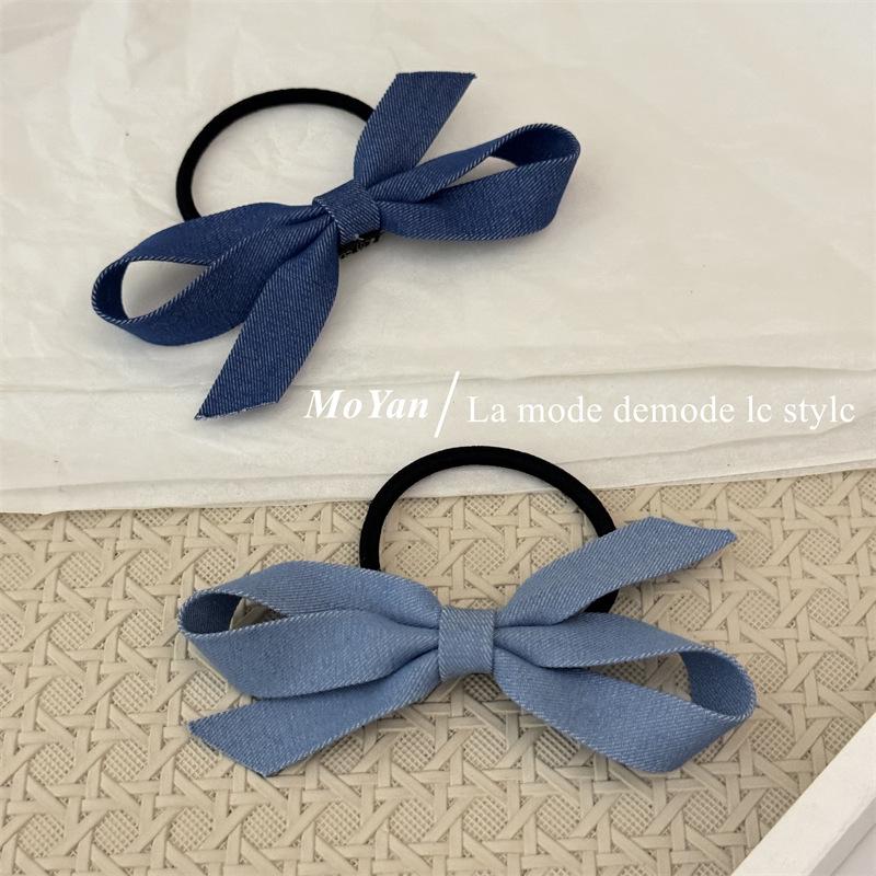 Retro denim bow hair rope female port ponytail tie head rope versatile hair band high elastic rubber band