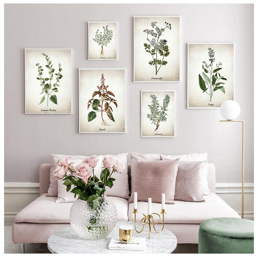 Herb Canvas Art Painting Vintage Herbal Illustrations Posters and Prints Culinary Herbs Botanical Kitchen Wall Art Picture Decor