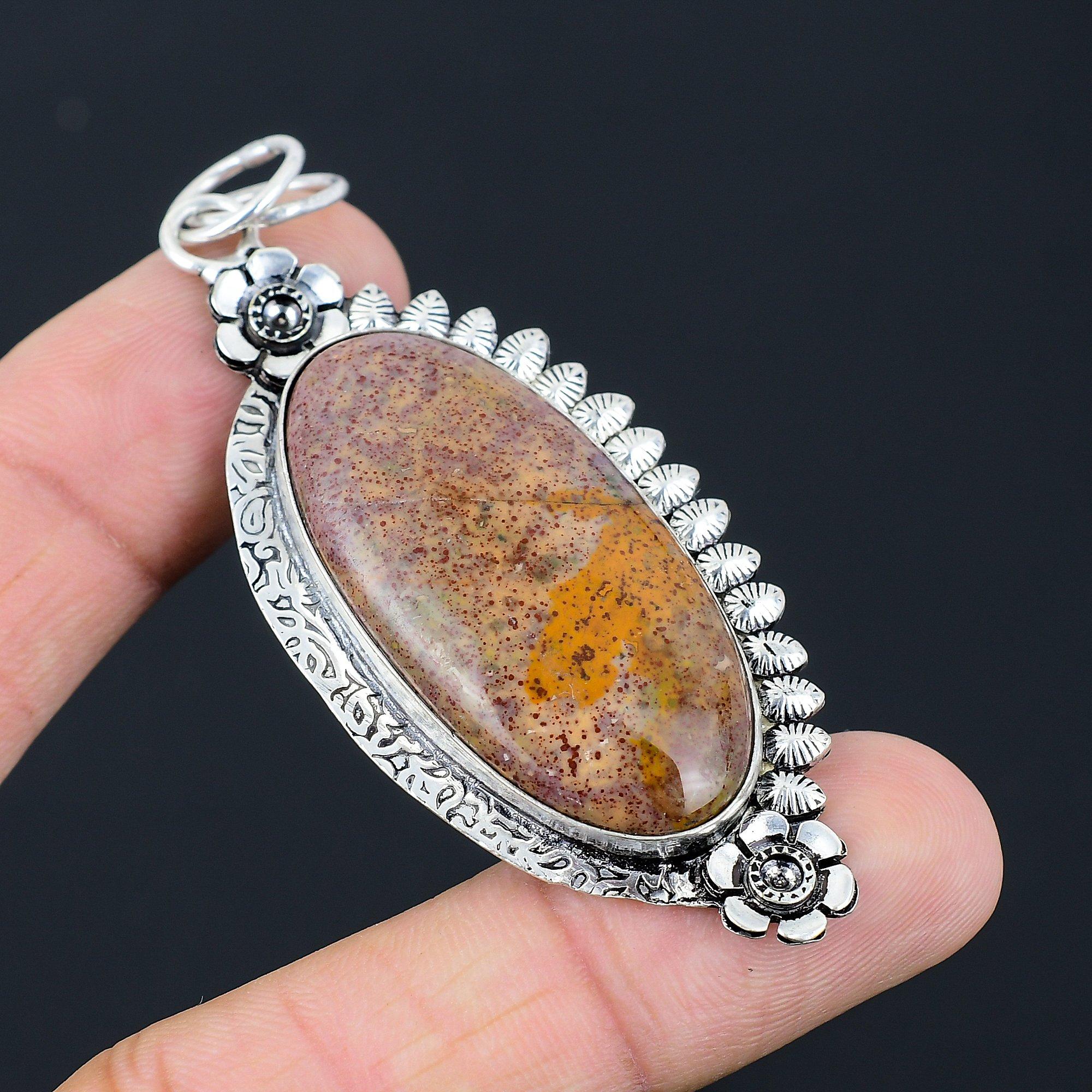 Daughters Day Sale Oval Bloodstone Stone 925 Silver Mother Unique Flower Pendant