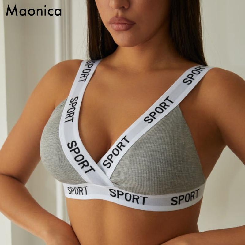 European Style Spring and Summer Threaded Letter Underwear Wrapped Chest Triangle Cup Tube Top Vest Sports Bra