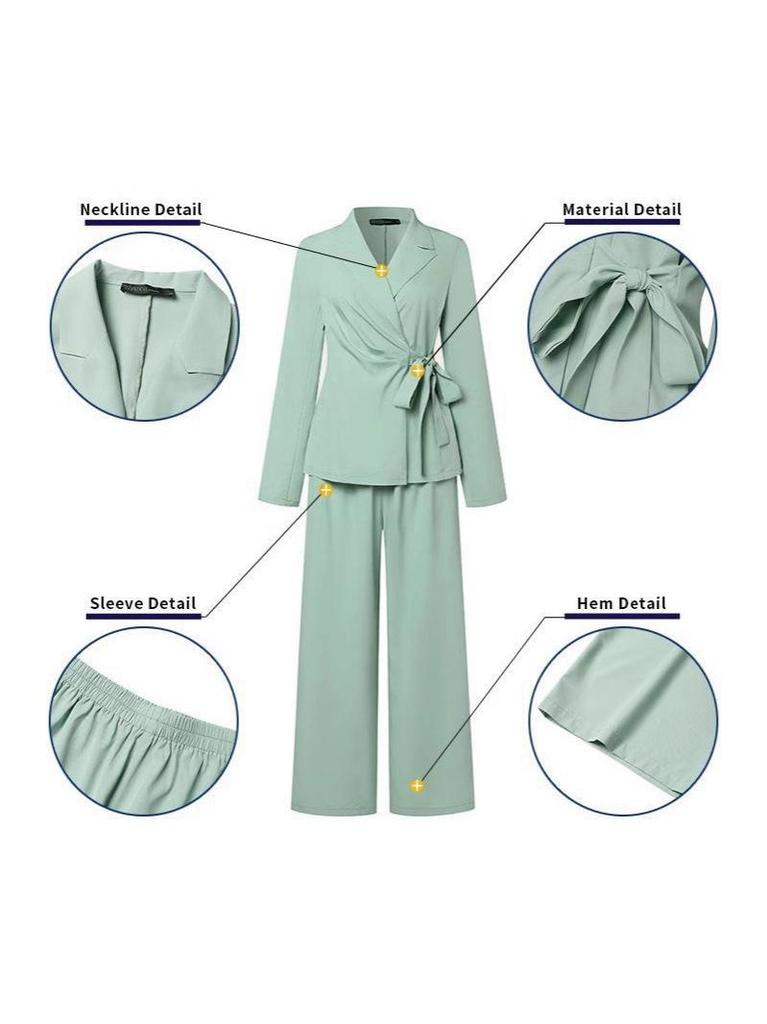 Elegante Completo da Donna Monocolore con Laccetti: Set Due Pezzi Moda Autunno 2026 - Top e Pantaloni