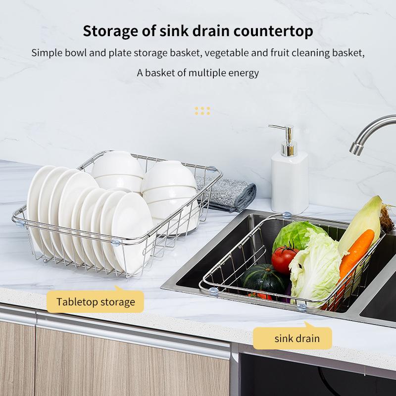 1 Adjustable Stainless Steel Sink Organizer with Anti Slip Drain Basket Space Saving for Kitchen Countertop Storage