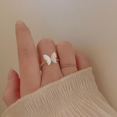 Gentle Temperament Mother-of-pearl Butterfly High-end Ring Female New Hundred with Index Finger Ring Casual Everyday Dainty Minimalist Ring