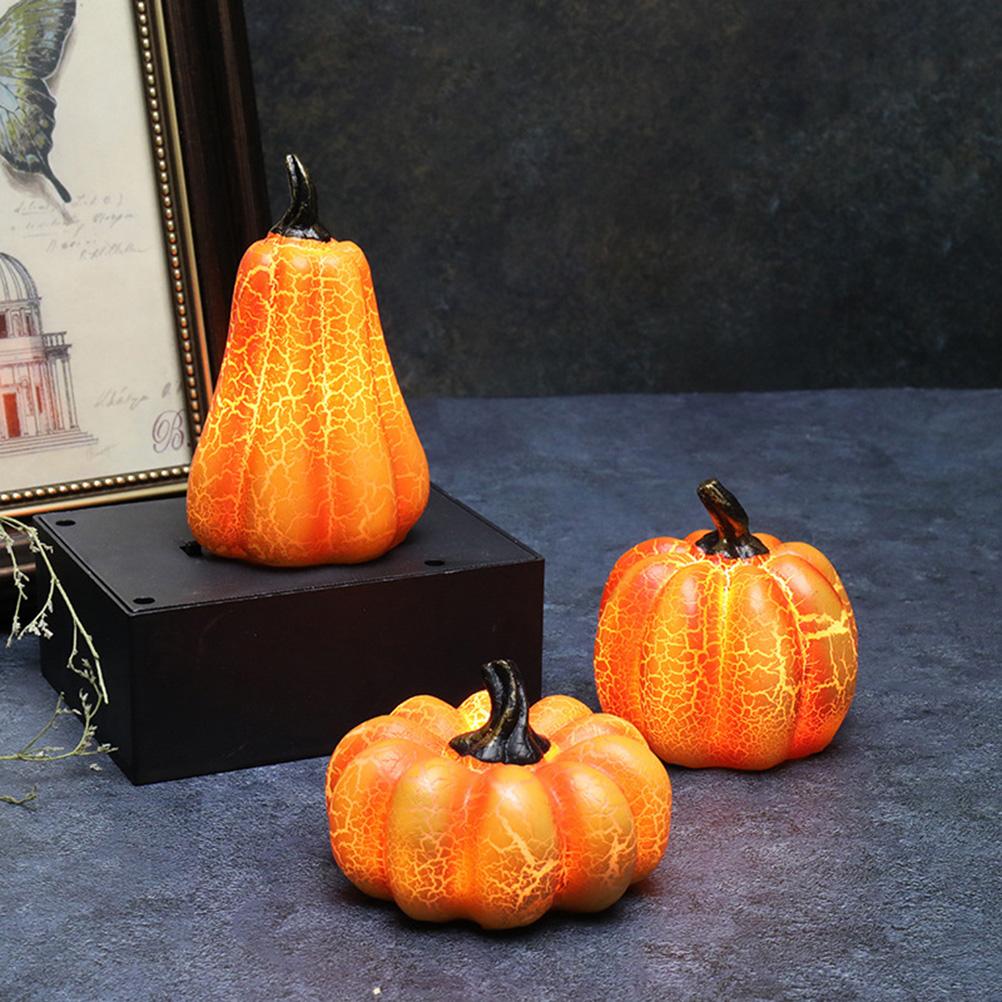 LED Halloween Pumpkin Lantern Resin Pumpkin Lamp Multiple Shapes Halloween Dress Up Props