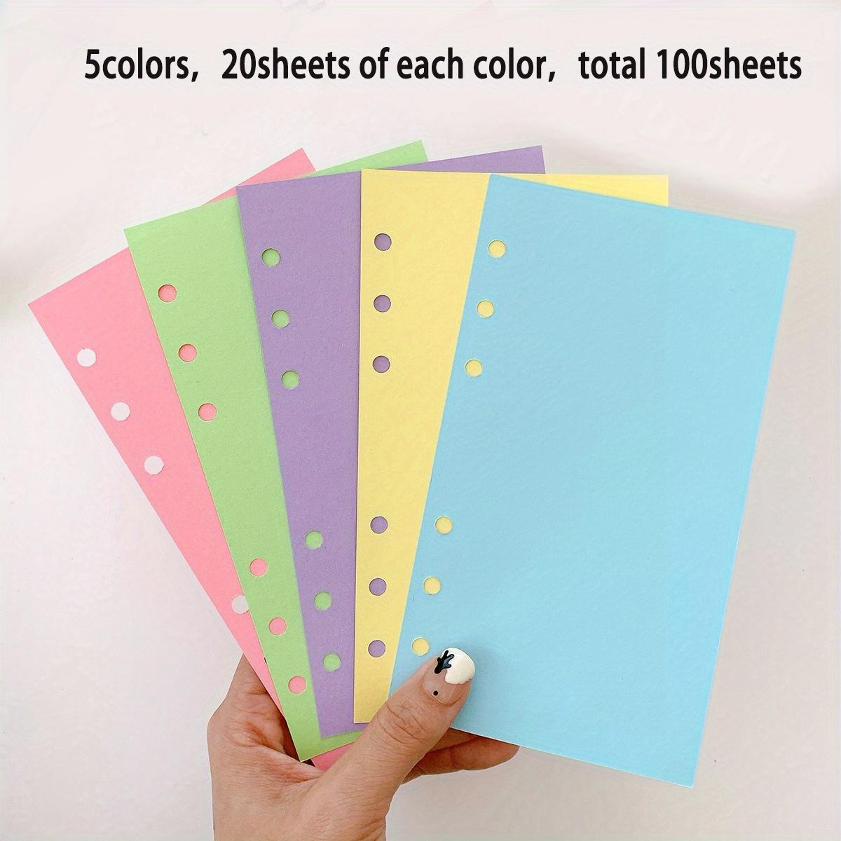 

100 листов Чистая цветная бумага A6 с 6 отверстиями для блокнота на кольцах, Бумага для заметок, Бумага на кольцах, Перфорированная бумага
