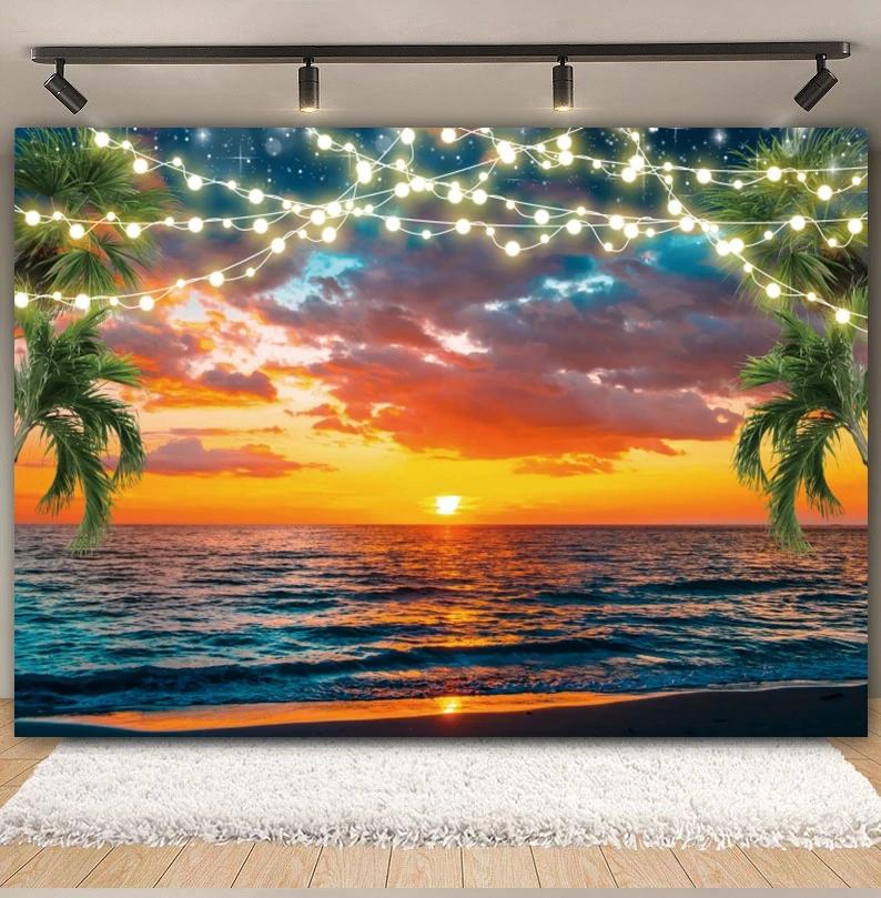 Tropischer Strand Ozean Fotografie Hintergrund Sommer Meeresufer Palme Naturlandschaft Baby Geburtstag Feier Party Foto Hintergrund