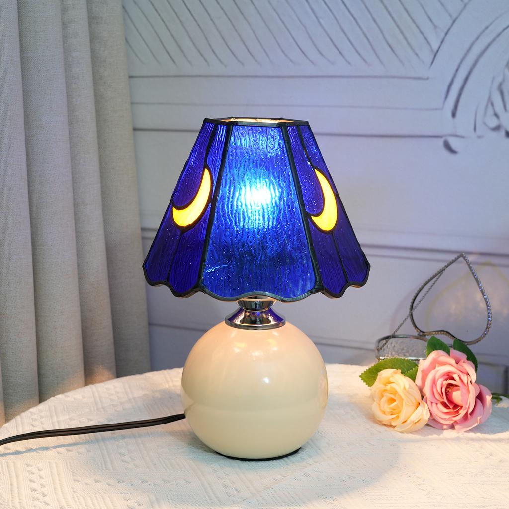 Modern ceramic purple moon stained glass table lamp bedroom simple bedside mushroom lamp, living room study decorative lamp