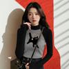Women's Chic Velvet Raglan Color Block Slimming Long Sleeve Stand-up Collar T-Shirt