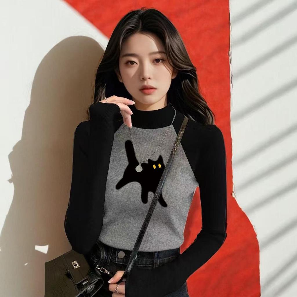 Women's Chic Velvet Raglan Color Block Slimming Long Sleeve Stand-up Collar T-Shirt