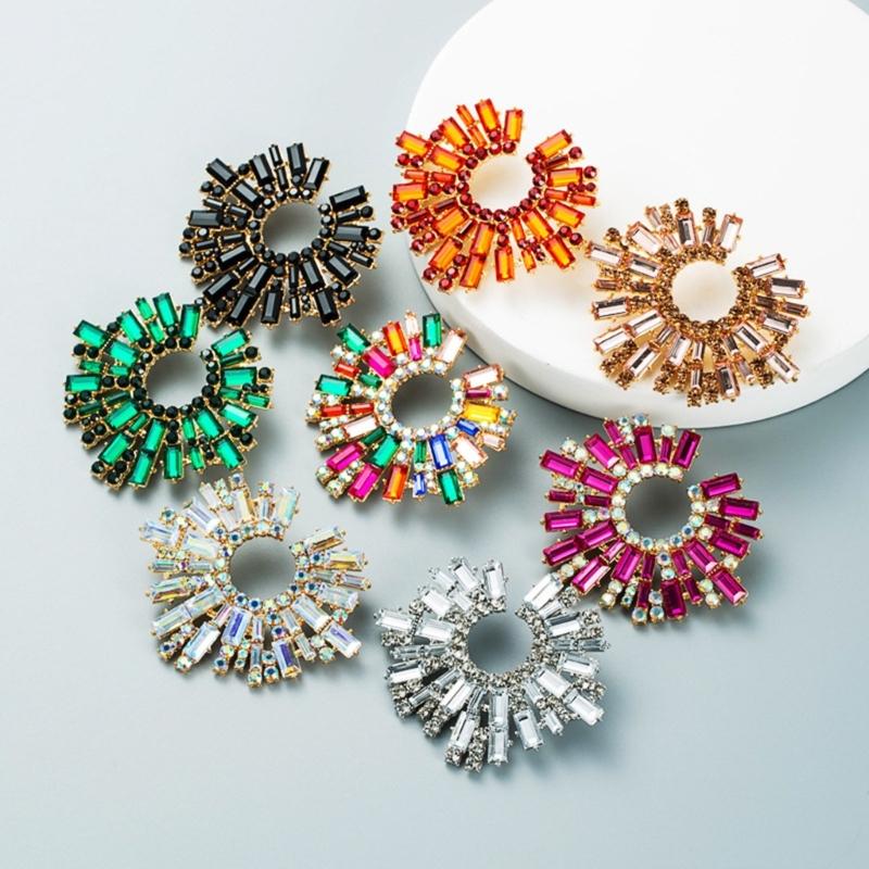 Elegant Alloy Sunflower Earrings With Colorful Rhinestones For Women Party Wedding Daily Wear